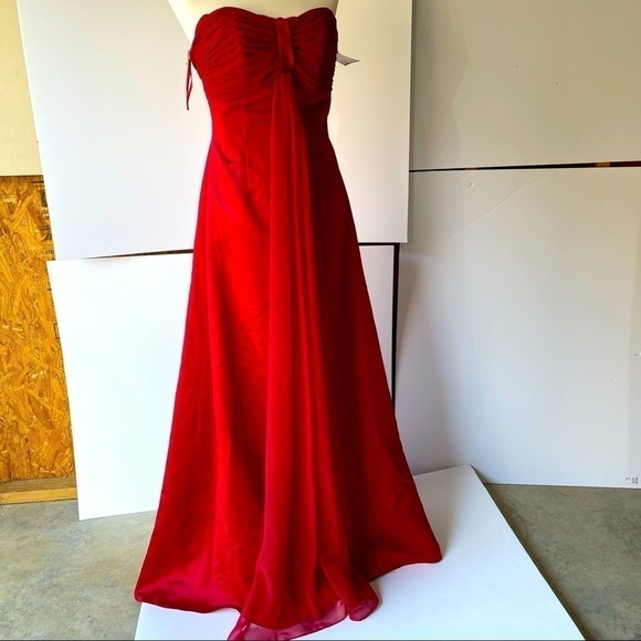Women's Red Lace Long Maxi Formal Evening Cocktail Bridesmaid Prom Dress, Sz 10 - Picture 1 of 16